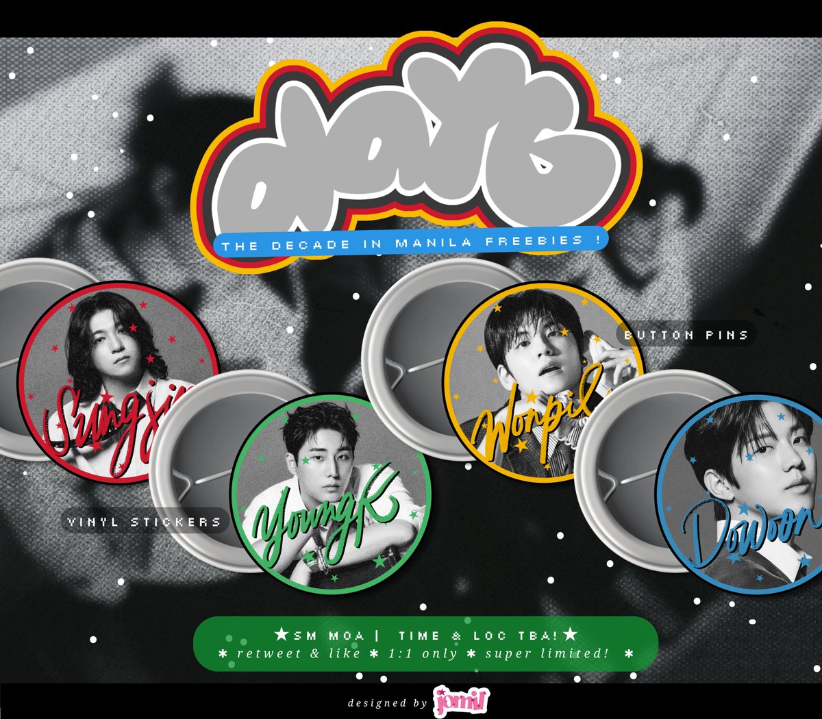 __jomil's tweet image. day 6: the decade in manila freebies
by __jomil

-- limited qty ; random 1:1
-- rt &amp;amp; like, no need to follow
-- time loc tba; will post on d-day

see you ! 
#The_DECADE_MANILA  
#TheDECADEinManila 
#DAY6inManila 
#DAY6_10th_Anniversary_Tour