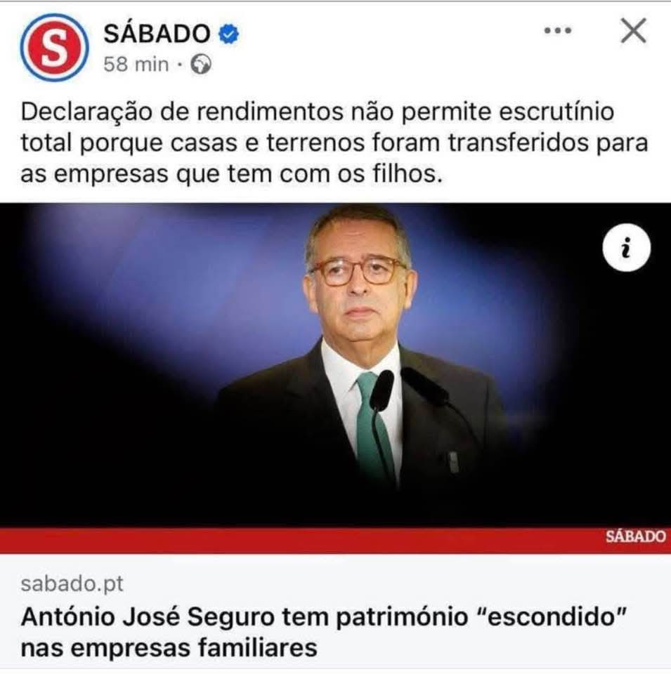 " Casas e terrenos transferidos para as empresas que tem com os filhos ".
Práctica Socialista ...
VOTEM PS ! 50 anos disto !
