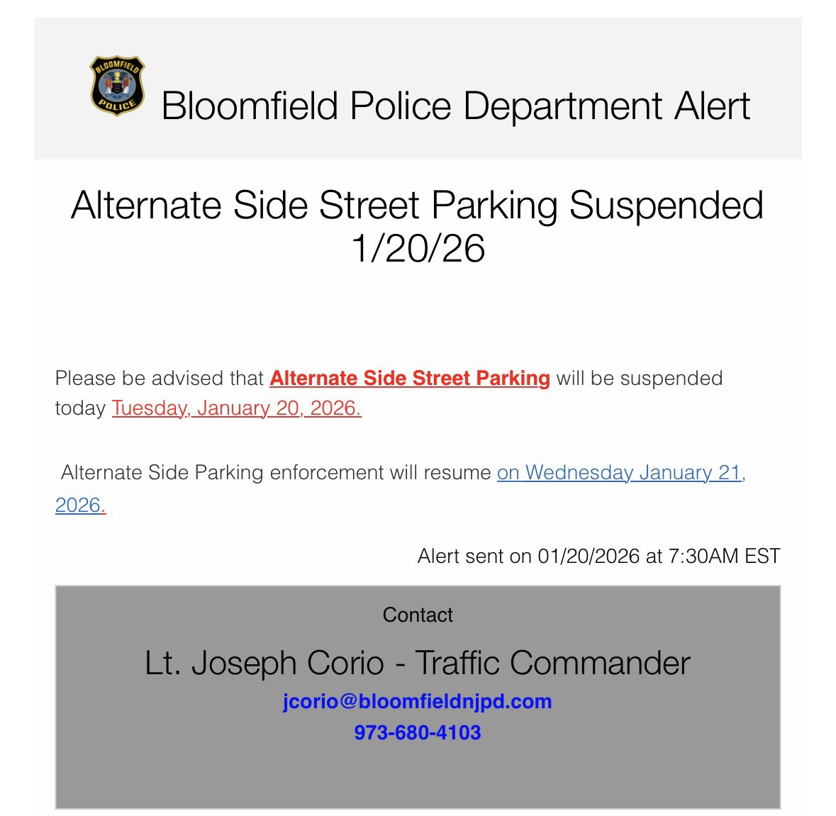 Bloomfield Police Department tweet media