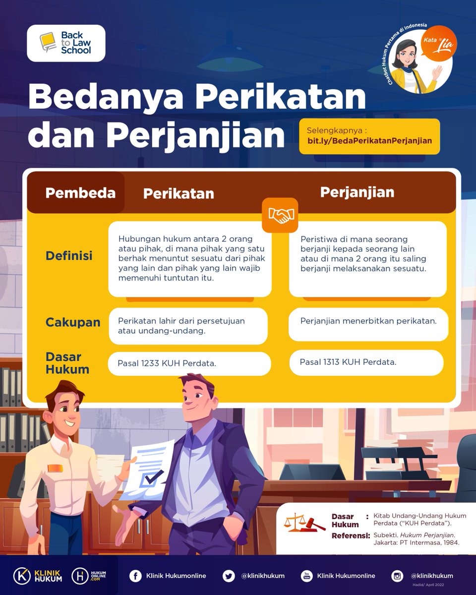 klinikhukum's tweet photo. Perikatan lebih luas cakupannya dari perjanjian. Kenapa demikian? Yuk cari tahu jawabannya pada infografis berikut!
Selengkapnya: https://t.co/KAdKKpHpuM
#hukumonline #klinikhukum #melekhukum #infografishukum #perikatan #perjanjian https://t.co/fE2miSIkTL