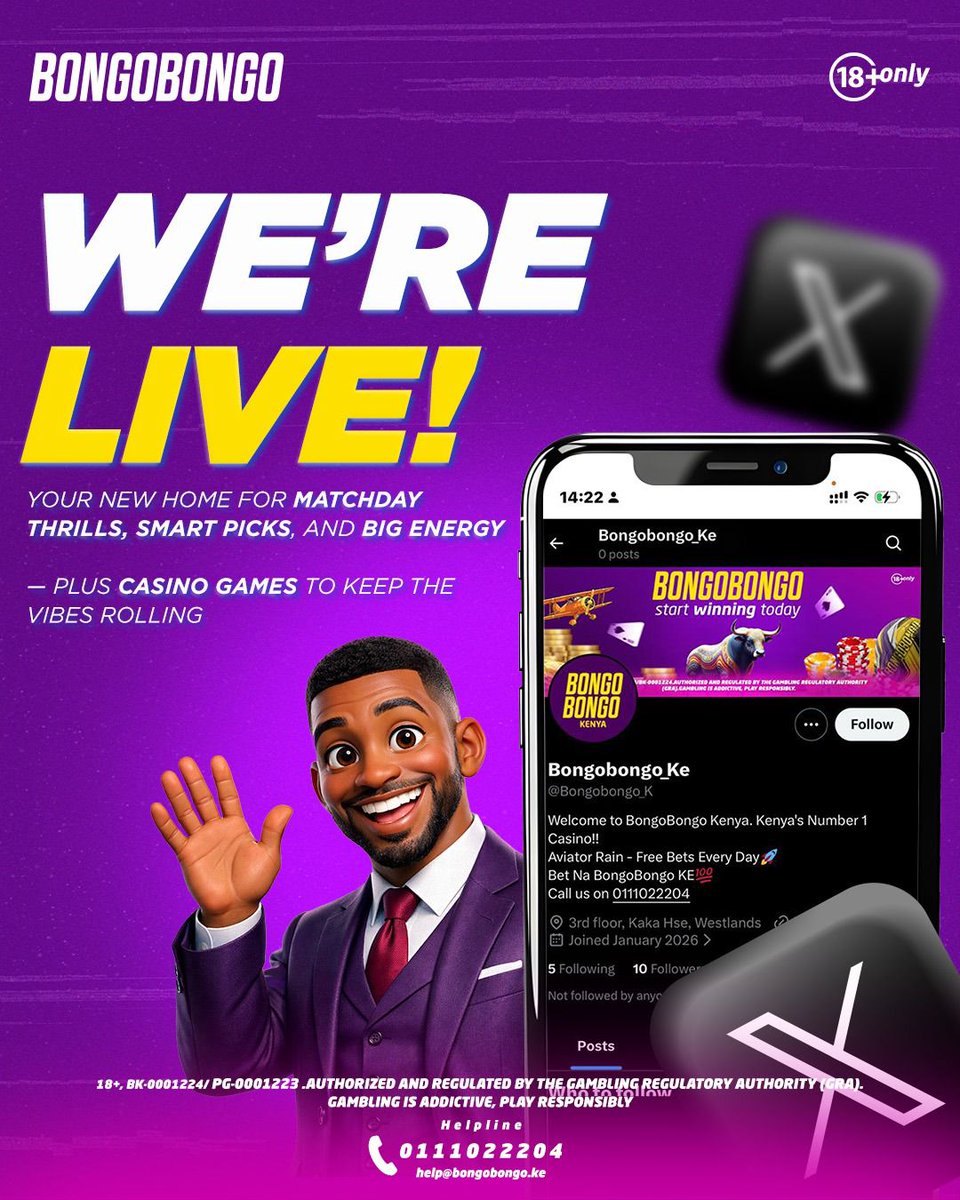 Bongobongo_K's tweet photo. Join us on our new platform here on X💯. Tune in for more incoming updates, promos and more😉only on BongoBongo, Kenya’s number 1 Casino!!🫵🏽 #betnabongobongo https://t.co/x8c02pxzl6