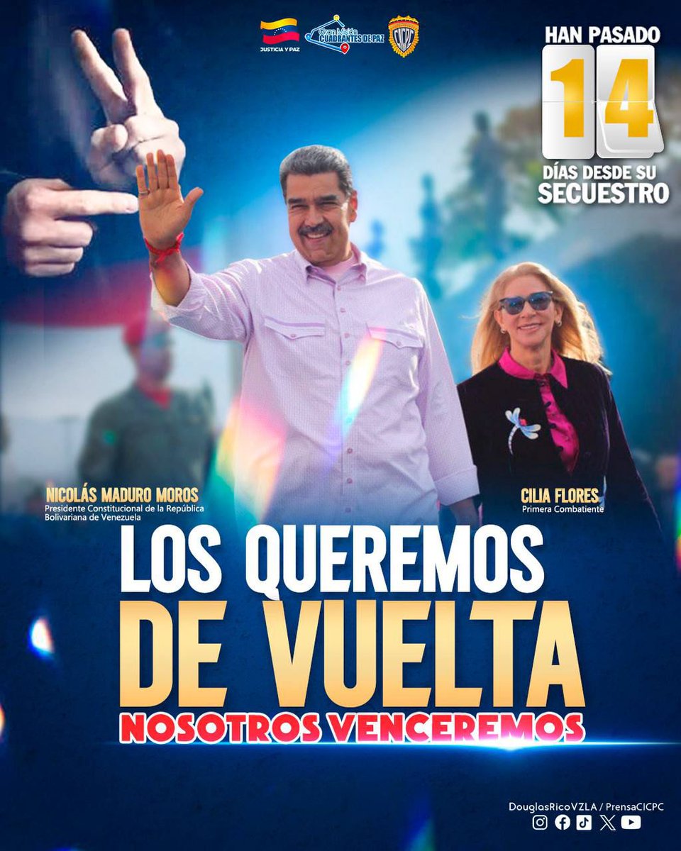 Hoy alzamos nuestra voz en solidaridad a nuestro presidente constitucional, Nicolás Maduro Moros y la primera combatiente, Cilia Flores, exigimos su liberación inmediata y el respeto absoluto a su integridad. Un pueblo unido no olvida a sus hijos.