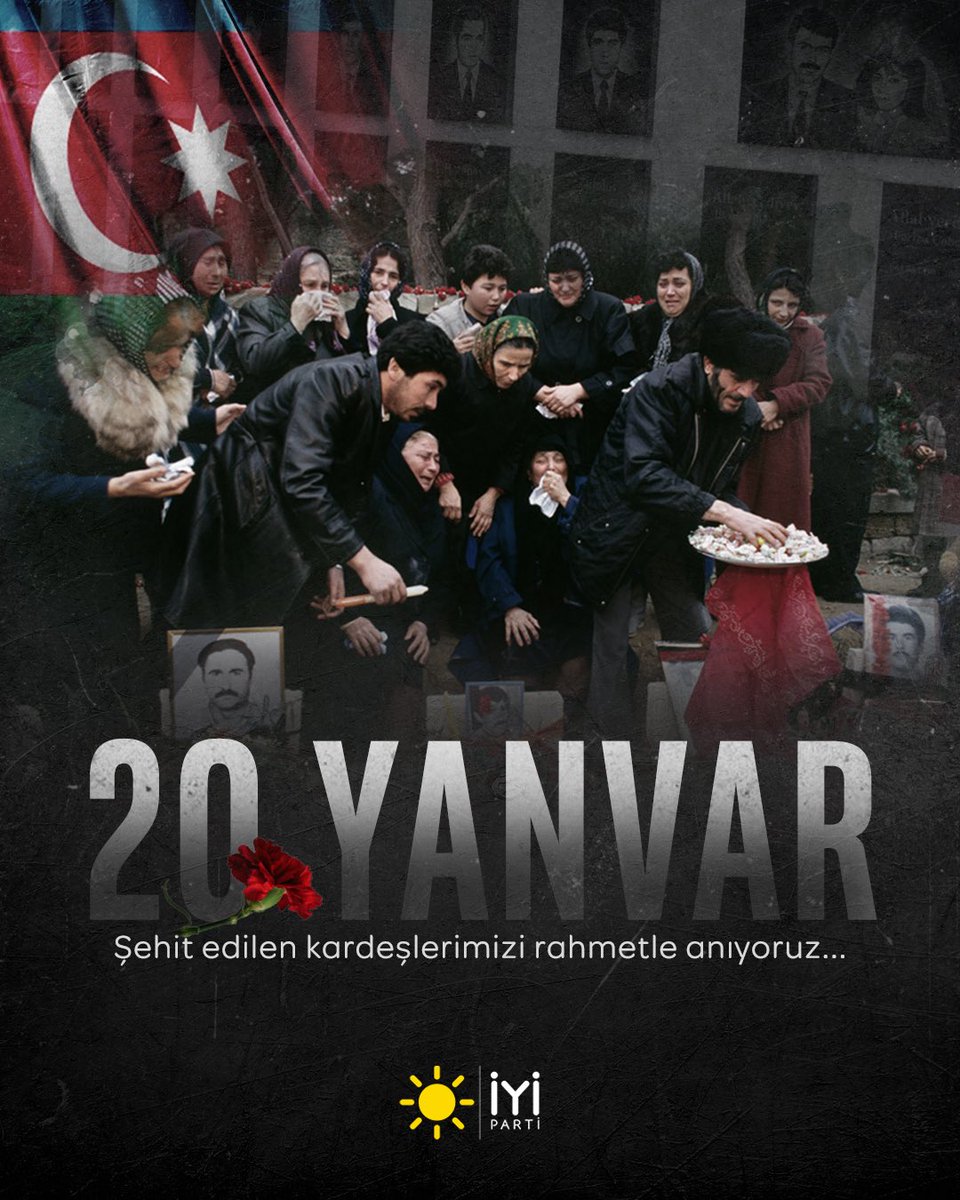 Kara Ocak olarak hafızalarımıza kazınan #20Yanvar’da,

Sovyet ordusunun Bakü’de gerçekleştirdiği insanlık dışı saldırılarda şehit edilen kardeşlerimizi rahmetle anıyor, Azerbaycan halkının acısını paylaşıyoruz.

Unutmadık, unutturmayacağız.