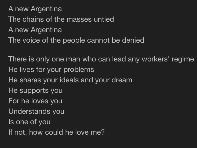 staticstalker's tweet image. have any oomfs ever watched Evita.. i really associate this part of  a new Argentina w/ mimisona SPECIFICALLY in season 2.