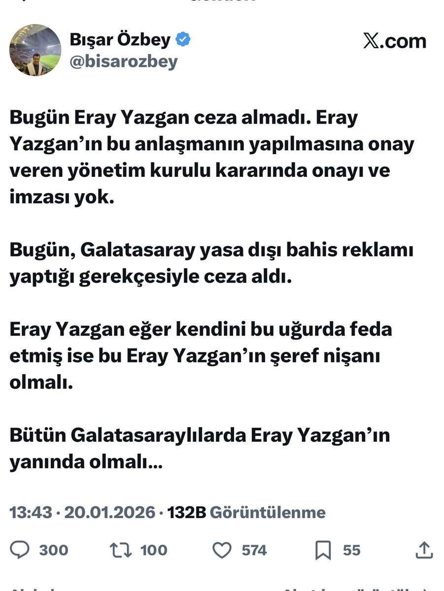 BRAVO

Ben bile olayı bu kadar NET anlatamazdım

Aslında cezayı Galatasaray aldı, ama birisi üstüne aldı cinayeti ..!

NET …! 

bunu yazan da bir Avukat ..!