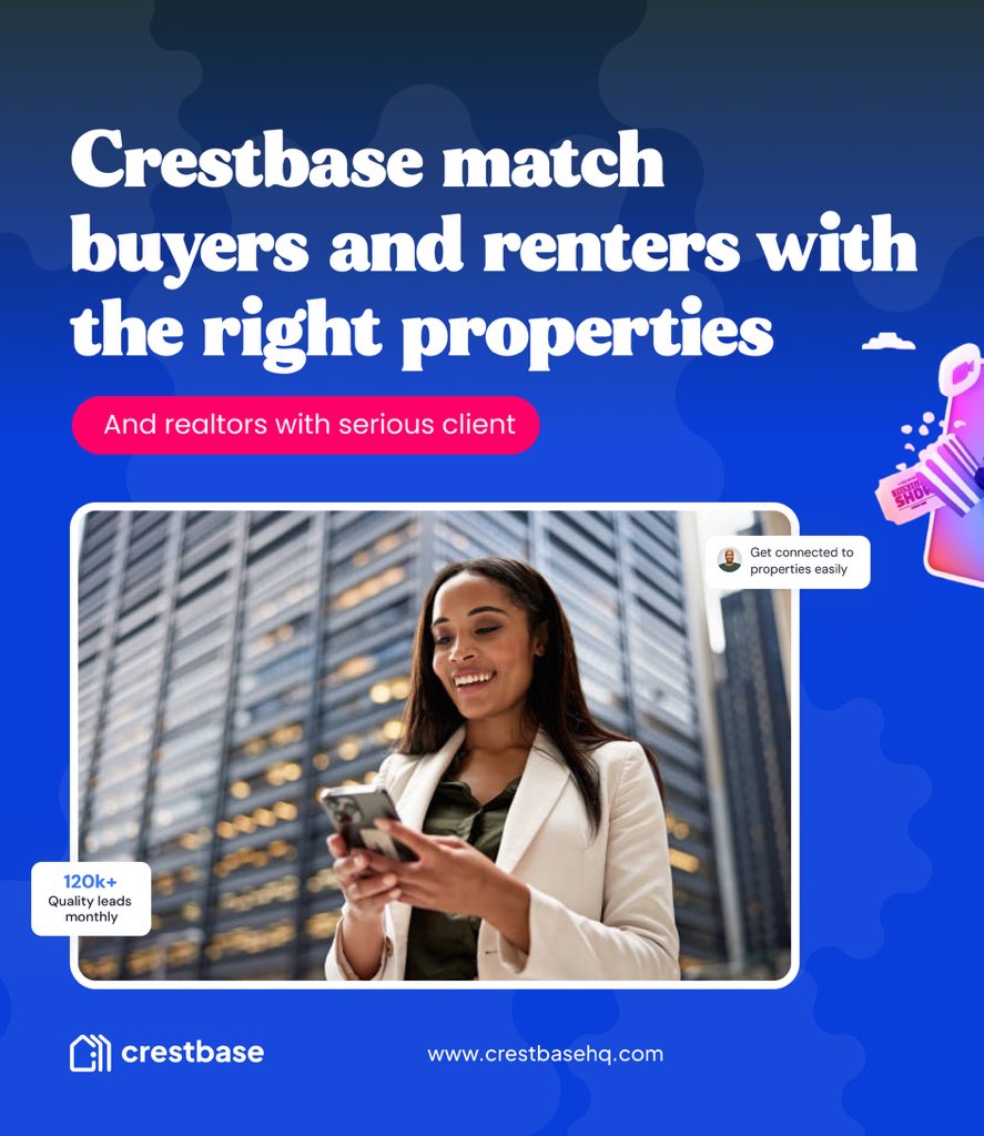 mycrestbase's tweet photo. @ChuksEricE Try Crestbase today!

https://t.co/f9fkwbgvz8

#realestate #rentapartment #buyhouse  #buyland #proptech #startup https://t.co/5t2WRWud7P