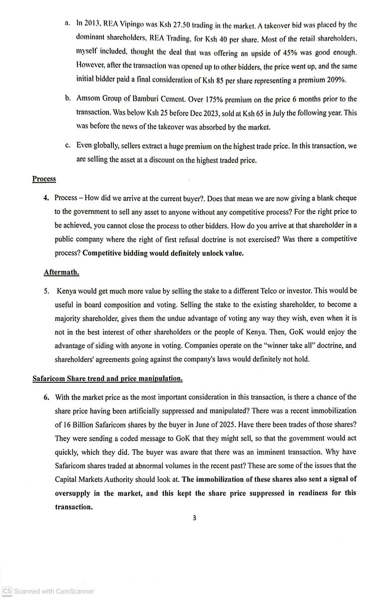 NdindiNyoro's tweet image. Our Memorandum as presented today before the joint Committee of Finance &amp;amp; National Planning and Public Debt &amp;amp; Privatisation on the Proposed sale of GoK's 15% stake in Safaricom, Nairobi, Kenya.

1. Kenya must open up the transaction to international bidders.

2. The valuation is