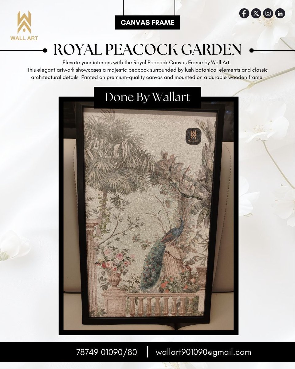 WallArt901090's tweet image. Bring royal elegance into your space ✨
Royal Peacock Garden Canvas Frame — a perfect 
Crafted on premium canvas and finished with a durable wooden frame, exclusively by Wall Art.

#WallArt
#CanvasFrame
#RoyalPeacock
#LuxuryWallDecor
#HomeDecorIndia
#PremiumInteriors
#ClassicArt