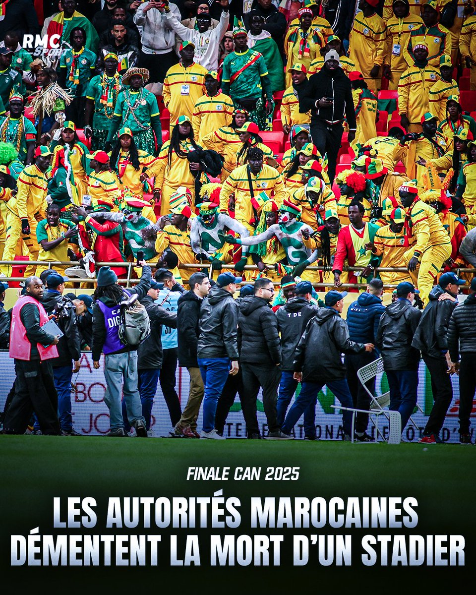 RMCsport's tweet image. 🚨 Aucun stadier n’est mort lors de la finale de la CAN ! 

"Aucun décès n’a été enregistré parmi les agents de sécurité privés, ni parmi les ramasseurs de balles", a affirmé la DGSN dans un communiqué après le relai massif de rumeurs sur les réseaux sociaux.…
