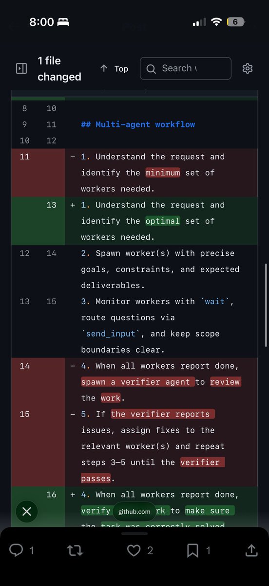 Multi-agent workflow diff