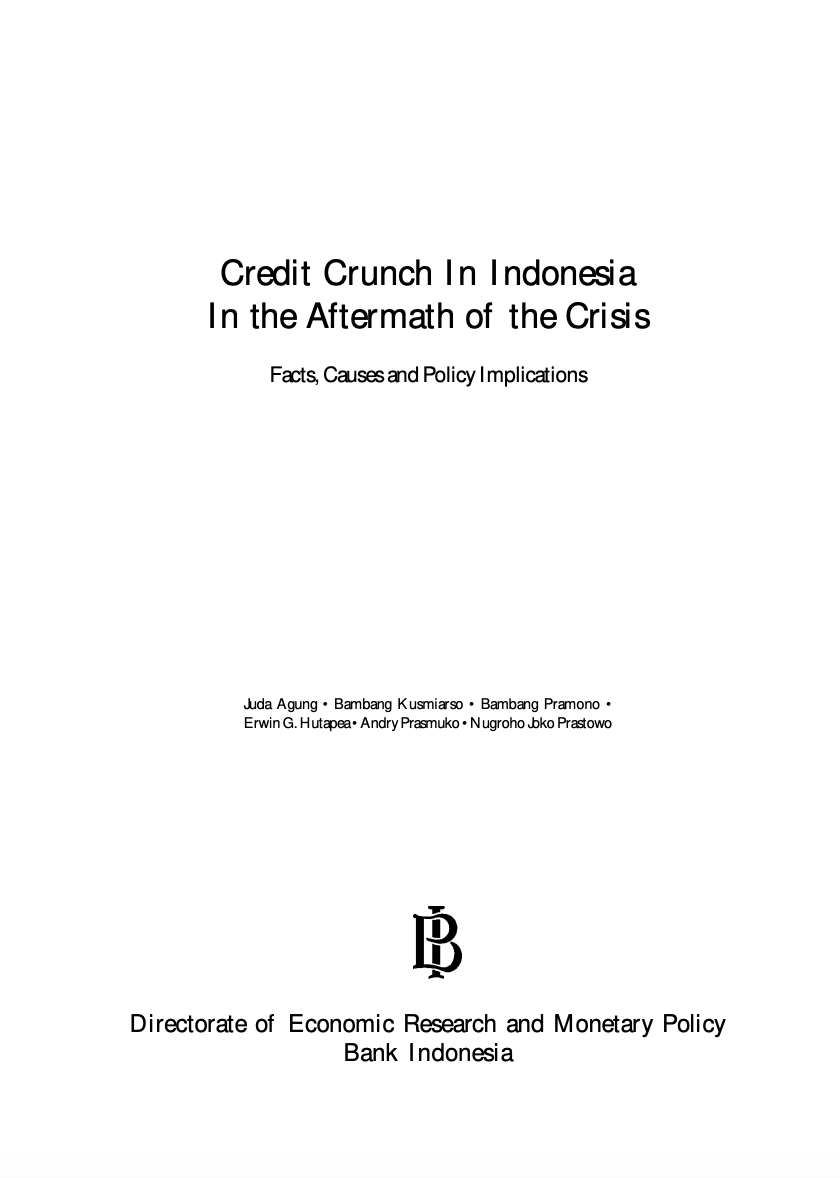 Salah satu tulisan menarik dari Pak Juda Agung mengenai "Credit Crunch" pasca Krismon 1998

Kalo ngomongin credit crunch alias berhenti atau tersendatnya penyaluran kredit oleh bank, biasanya kita merujuk ke 2 teori:

1. "Teori Capital Crunch" oleh Ben Bernanke (ex-Ketua The