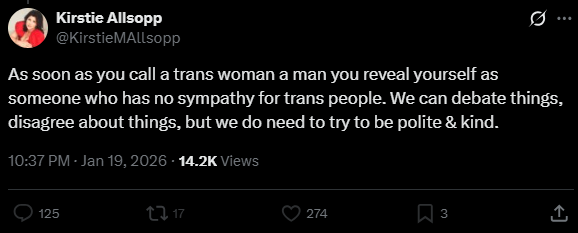 Female prisoners are being locked in cells with male r*pists because people like you call those r*pists "trans women".

Fk polite, fk kind, and fk you, you over privileged selfish moron.