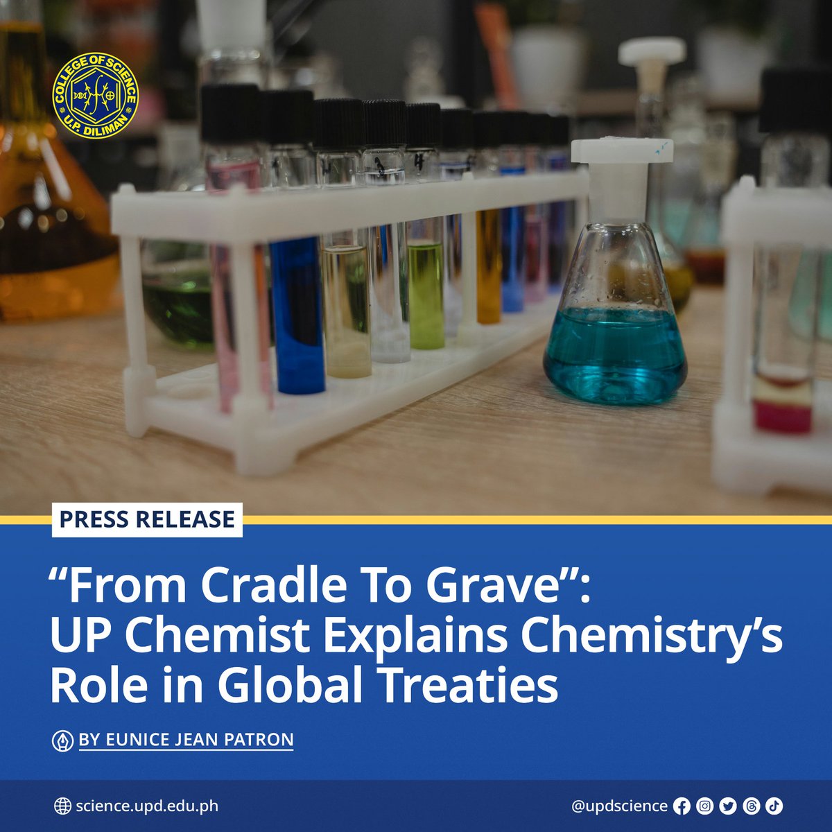 🧪 During the fifth Innovation Impact Stories webinar of the UP Diliman College of Science Innovation Program, Dr. Emily Castriciones from the Institute of Chemistry discussed chemistry’s role in implementing the Chemical Weapons Convention.

🔗 Read here: science.upd.edu.ph/from-cradle-to…