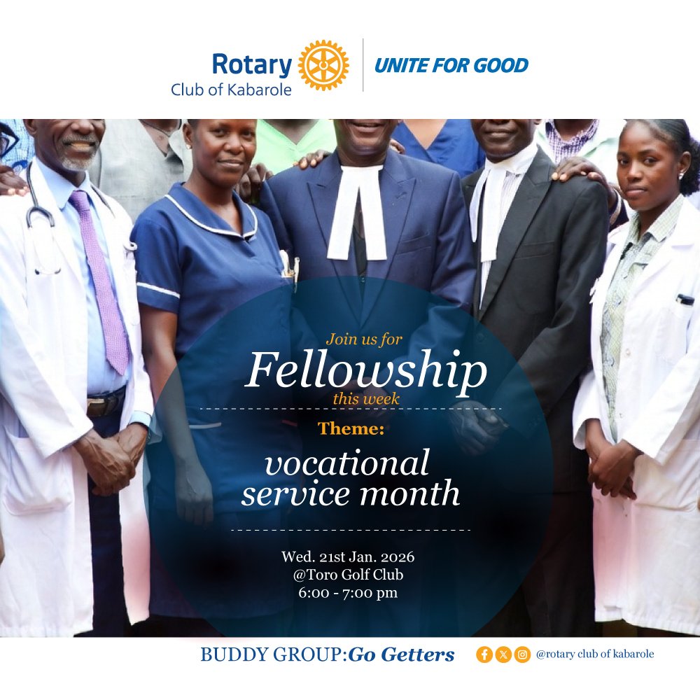 OfKabarole's tweet photo. Let the #Gogetters buddy group and the club in general welcome you back from the #elections fever with a get back to work #fellowship this Wednesday as we celebrate vocational and service month.
@dgrotaryd9213 @GKitakule #Rotaryeyamba
Bring a friend. https://t.co/BQG6lD7SVB