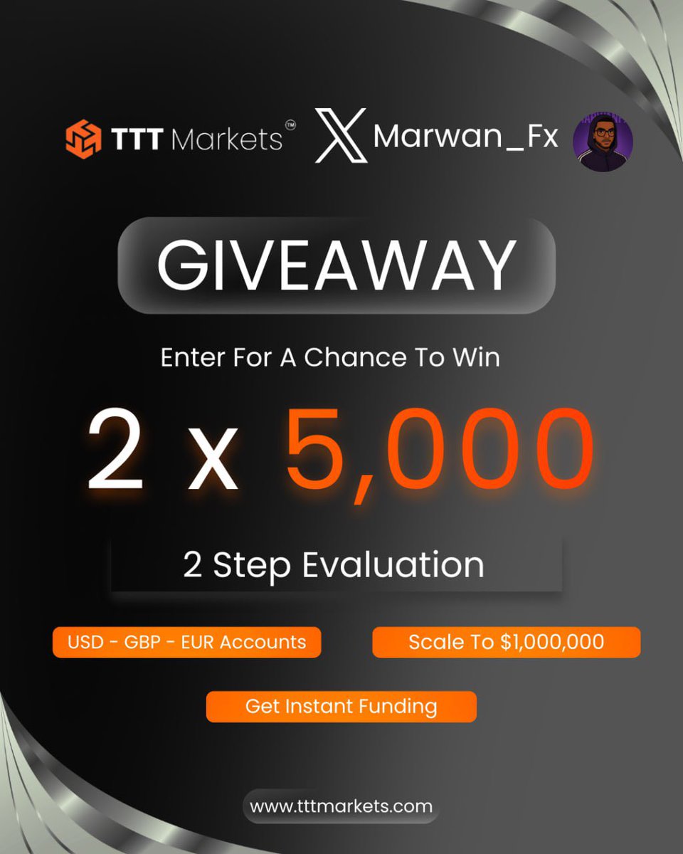 Giveaway rules 

Must follow 

<a href="/TTTMarkets/">TTT Markets</a> <a href="/AlwellTrades/">Alwell Jr.</a> <a href="/Archie_TTT/">Archie</a> <a href="/Marwan_fx01/">Marwan_fx 🛜</a> <a href="/0thayyab0/">𝗥𝗶𝘀𝗸 𝗧𝗮𝗸𝗲𝗥</a> 

Sign up on x.com/marwan_fx01/st…

Join discord 
discord.gg/PpcXAPvH4

Like, retweet and tag 3 traders

Engage on quoted posts 

Winners in 4 days