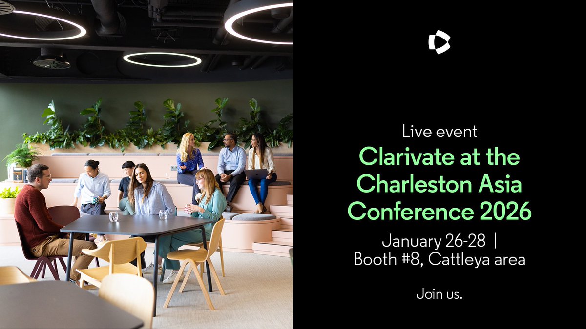 ClarivateAG's tweet photo. We’re excited to connect with you at the inaugural Charleston Asia Conference 2026!
Stop by booth #8 or the Cattleya area to meet the Clarivate team and explore what’s new across #ProQuest, #ExLibris, and #WebOfScience.
Set up a meeting with our team: https://t.co/Nqki3mAafK https://t.co/8crkv3pxAV
