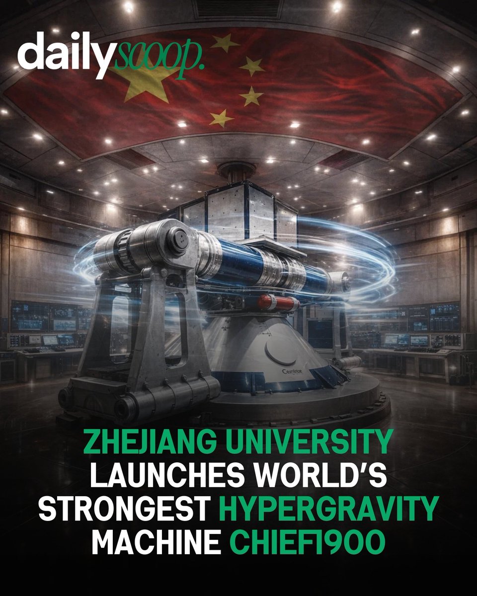 DailyScoopPK's tweet photo. China unveils CHIEF1900, the world’s most powerful hypergravity machine at Zhejiang University, capable of simulating 2,000× Earth’s gravity for disaster, engineering, and scientific research.

#DailyScoop #CHIEF1900 #Hypergravity #ChinaScience #ZhejiangUniversity #AI https://t.co/QRAXYvpZC1