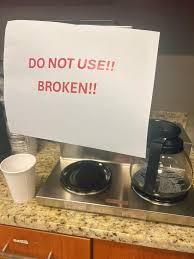 DSO_HQ's tweet photo. DSO INTERNAL NOTICE:
The break room coffee machine has stopped working. It served faithfully through late nights, bad calls, and worse mornings. It kept us functional when nothing else did.

*Note: Grief counseling is available in the break room. It will not include coffee.* https://t.co/rH9C4lwzSe