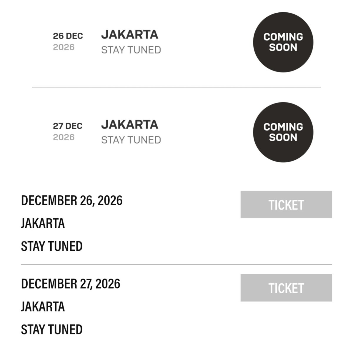 laviedenoona's tweet image. Guys di Website BTS Tour Jakarta “COMING SOON” udah berubah jadi “Ticket”. Makin deg-deg an 😭😭😭😭😭