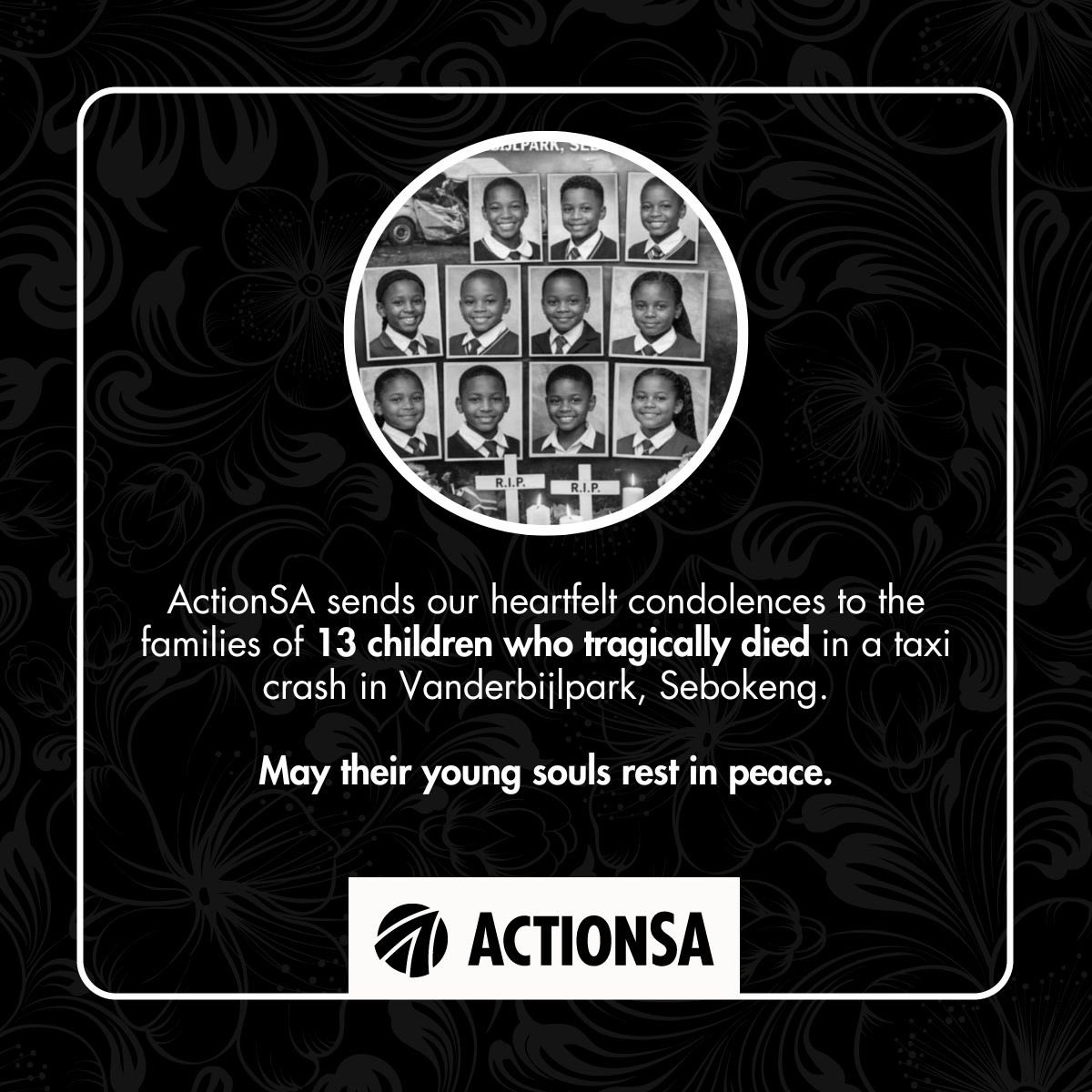 henriettefroh's tweet photo. [WATCH] ActionSA Emfuleni Chairperson Bongani Dhlamini sends his deepest condolences to the families of the 13 scholars that lost their lives in route to school in Vanderbijlpark yesterday. #MTSRIP https://t.co/yL1Rla6GFa