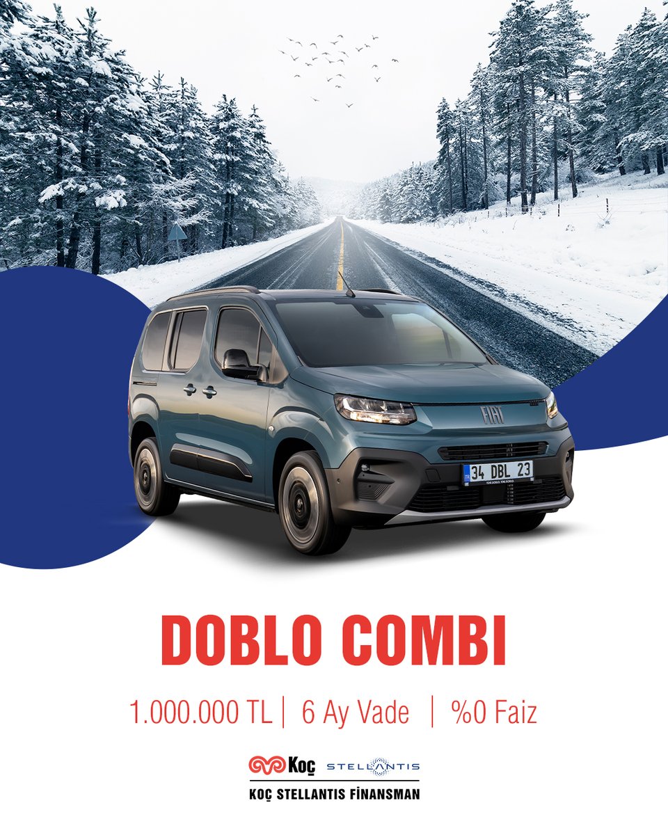 Doblo Combi, kış rotalarında da tarzı, ferahlığı ve fonksiyonelliği bir araya getiriyor.

#KoçStellantisFinansman #TaşıtKredisi #Fiat #DobloCombi