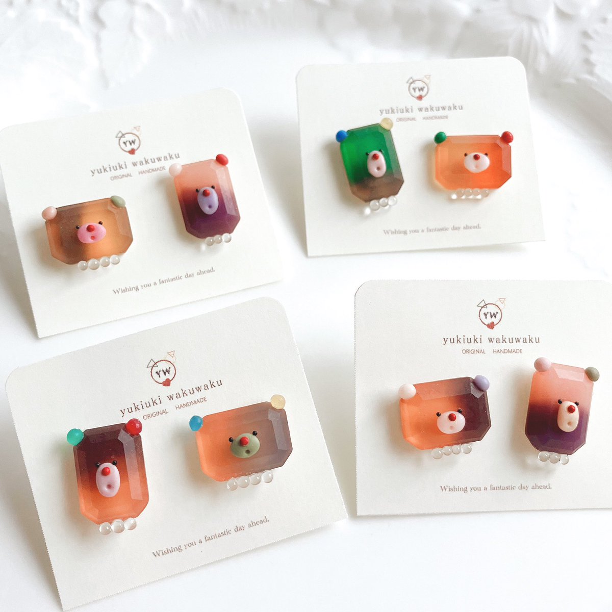 少しですが、1/23までの新宿マルイアネックスのpopupに追加納品いたしました𖧷
　
琥珀糖みたいなルミナスベアー⸝⋆
元気の出るビタミンカラーで作りました🧸
　
ちょこちょこ製作して、minneでも販売したいと思います☺️
#くま　#ハンドメイドアクセサリー
#手作り　#琥珀糖　#ピアス