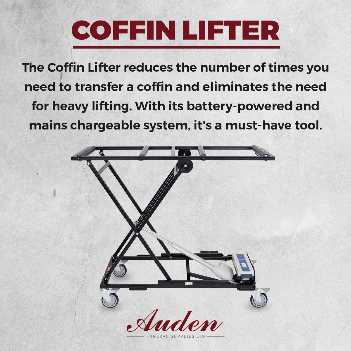 This January we’re offering 10% off our popular Coffin Lifter!

Designed with care, this innovative tool takes the strain out of manual coffin handling, reducing the number of transfers &amp; eliminating heavy lifting ↕️

🛒 audenfs.com/product-catego…