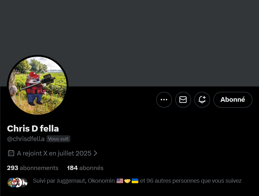 Fellas, can we boost <a href="/chrisdfella/">Chris D fella</a>? 

Thank you 🫡💙💛

#WeAreNAFO
#NAFOExpansionIsNonNegotiable