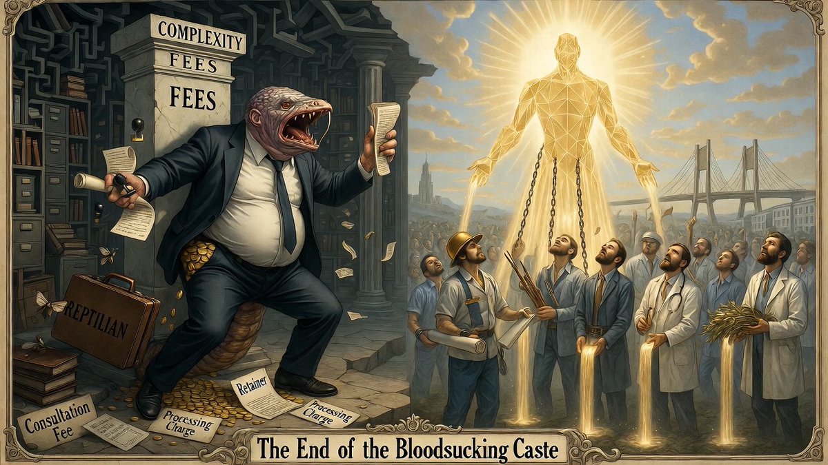 The End of the Bloodsucking Caste

For generations, a parasitic class has positioned itself between those who create and those who consume; extracting fees for complexity they themselves engineered. Accountants, conveyancers, bankers, brokers, lawyers, agents: gatekeepers to