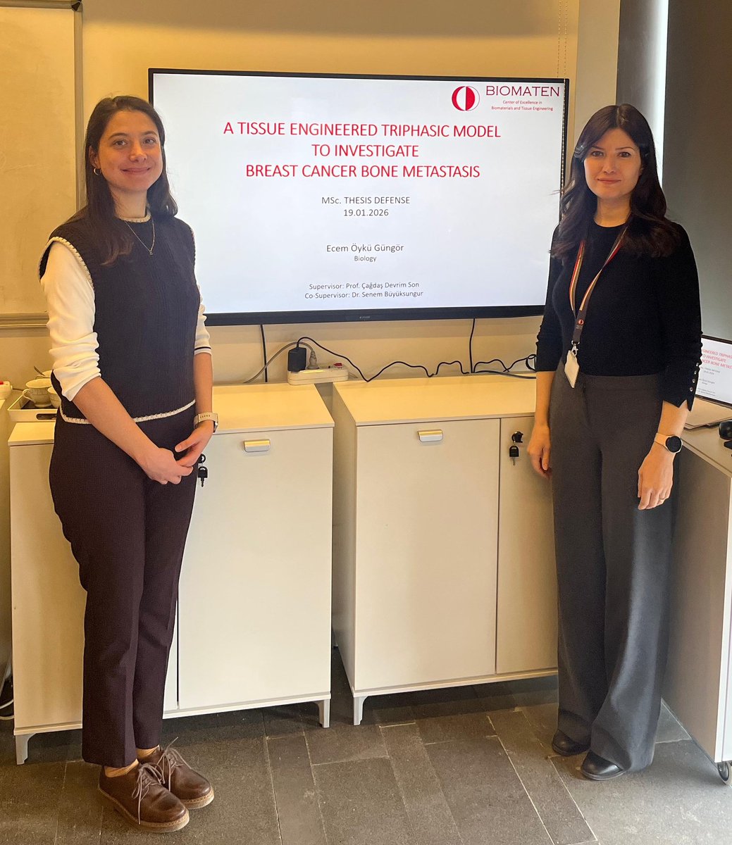 BIOMATEN's tweet photo. 👩🏻‍🔬 Our Master's student Ecem Öykü Güngör has successfully defended her thesis titled "A Tissue Engineered Triphasic Model to Investigate Breast Cancer Bone Metastasis".
We congratulate her and wish her continued success. https://t.co/n7i3x6vbNz