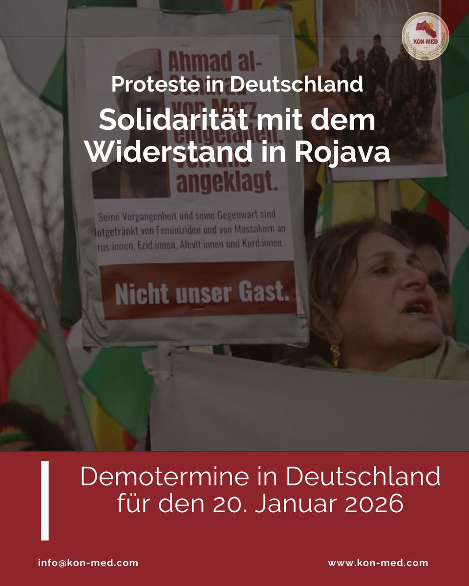 KonMed4's tweet photo. Solidarität mit dem Widerstand in Rojava 
Bundesweit finden heute Demos und Proteste statt. Hier ein Überblick. Ergänzungen sind unten in den Antworten zu finden. https://t.co/W7oiE38X53