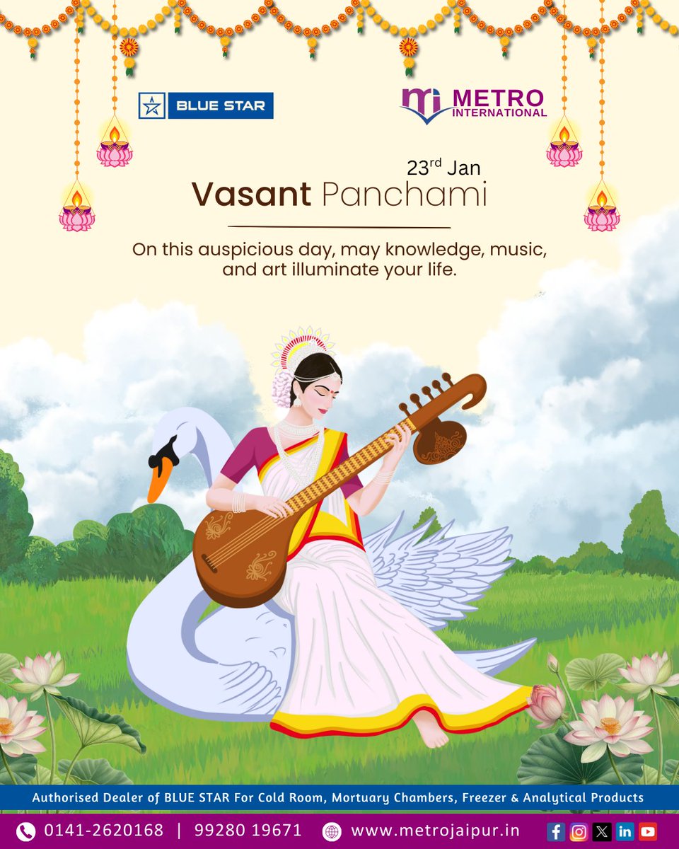 MetroInternati2's tweet photo. May Goddess Saraswati bless you with wisdom, creativity, and new beginnings this Vasant Panchami 🌼✨ 
Happy Vasant Panchami! 💛🕊️

#HappyBasantPanchami #BasantPanchami #SaraswatiPuja #MaaSaraswati #VasantPanchami #metrointernational https://t.co/5IRp7rP90W