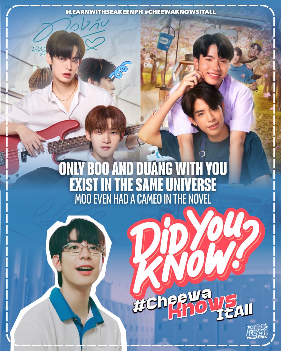 seakeenPH's tweet image. 𝐃𝐈𝐃 𝐘𝐎𝐔 𝐊𝐍𝐎𝐖? ⋆౨ৎ˚⟡˖ ࣪
#CheewaKnowsItAll
#WEIRDO101Series

A lot of you might already know this, especially novel readers, but DMD’s upcoming series #ดวงกับเธอSeries #DuangWithYouSeries, starring Por Suppakarn and Teetee Wanpichit, actually exists in the same universe…