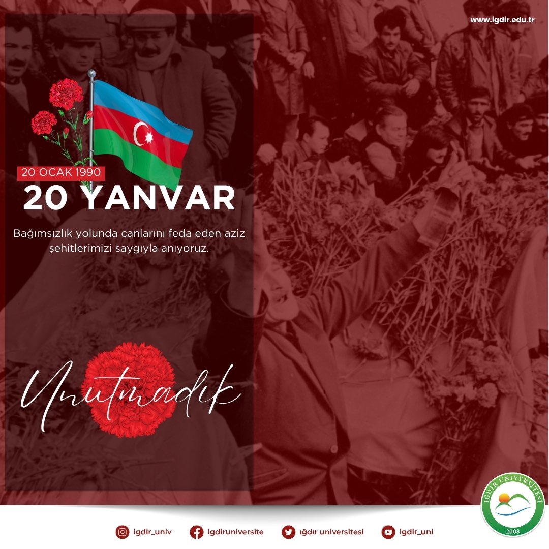 Kardeş Azerbaycan'ın bağımsızlığı uğruna canlarını feda eden 20 Yanvar şehitlerini rahmetle anıyoruz.🇹🇷🇦🇿