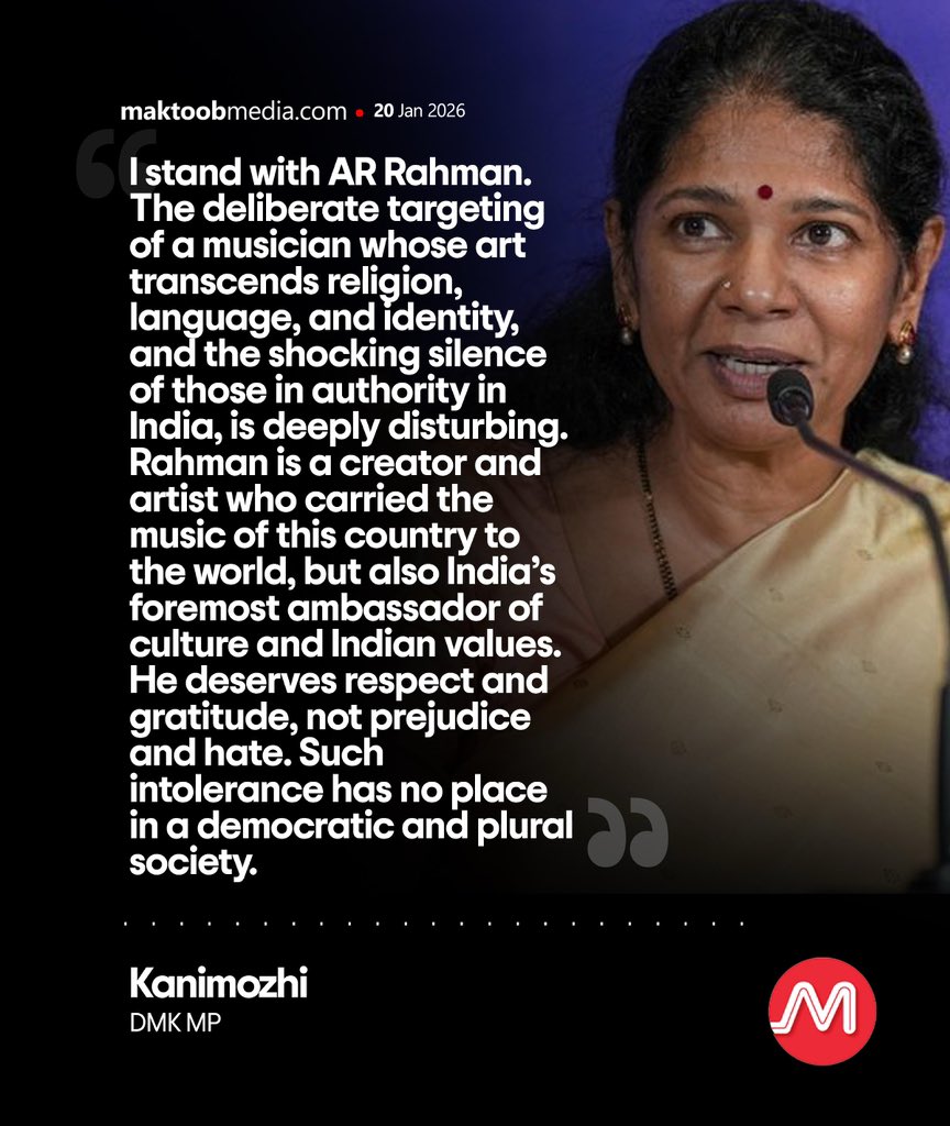 I stand with AR Rahman. The deliberate targeting of a musician whose art transcends religion, language, and identity, and the shocking silence of those in authority in India, is deeply disturbing. Rahman is a creator and artist who carried the music of this country to the world,