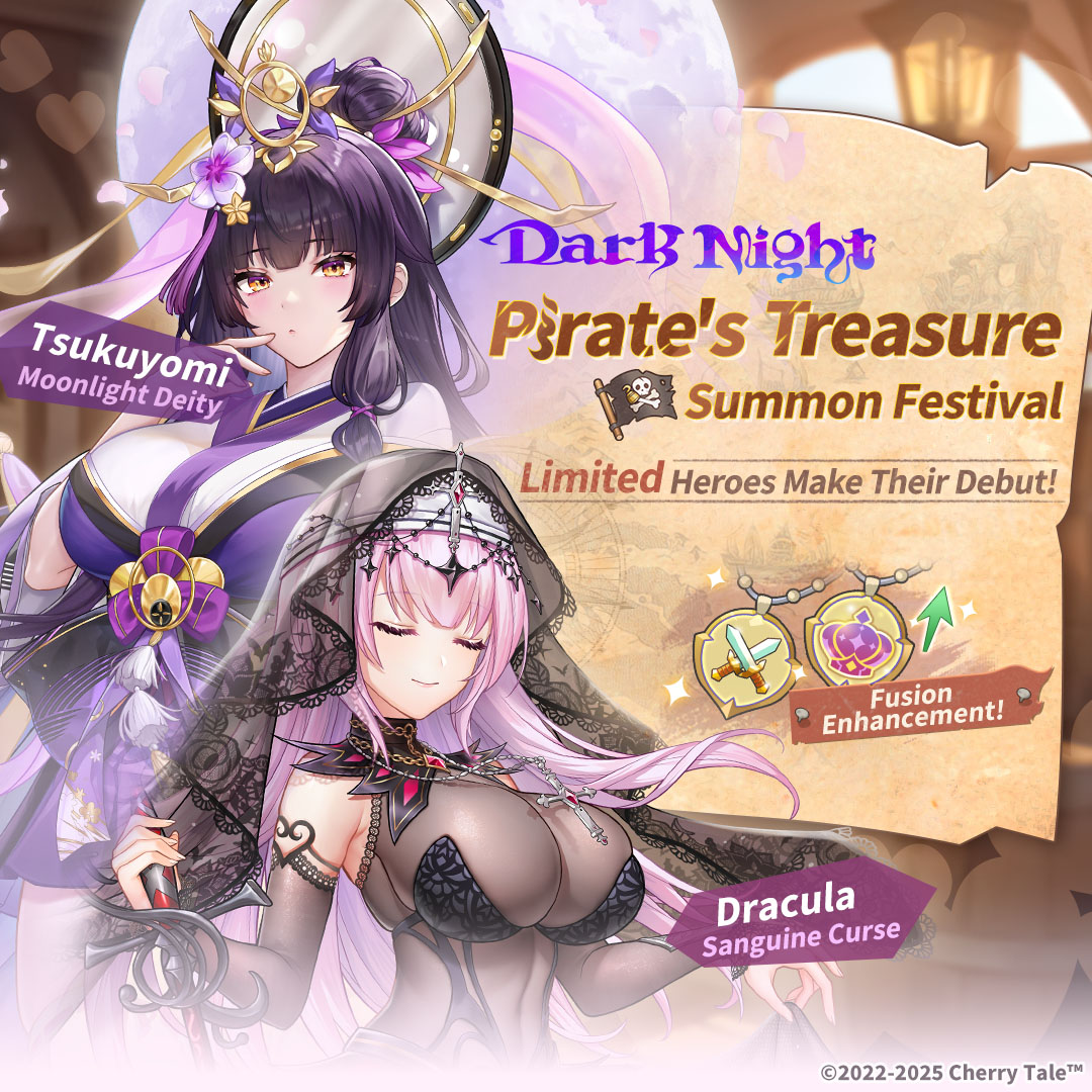 CherryTaleEN's tweet image. Greetings, Lord Archfiend! New events will be added to Cherry Tale at 09:00 on Jan 21st, 2026 (GMT+8). 
Limited-time event [Pirate's Treasure] is now open! 
Event Time: Jan 21st (Wed), 09:00 ~ Feb 3rd (Tue), 23:00 (GMT+8). 
#cherrytale #EROLABS