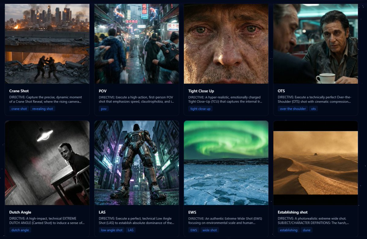 Eight camera shots grid