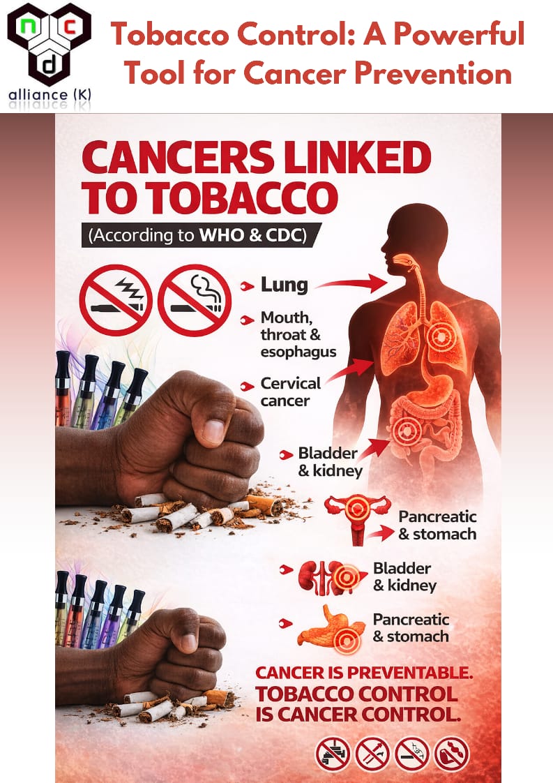 NCDAllianceKe's tweet photo. Tobacco is a leading cause of preventable cancer. According to WHO, tobacco use causes over 8 million deaths every year globally, with millions linked to cancer. Tobacco smoke contains 7,000+ chemicals, at least 70 of which cause cancer.
@WHO
@MOH_Kenya @KETCA254 @ncdalliance https://t.co/qKAGMeke72