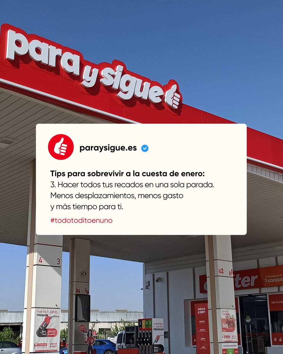 Sabemos que enero cuesta…por eso te lo ponemos fácil:
Gasolina a precios que se notan,
ofertas mensuales en nuestro supermercado
y una tarjeta de ahorro que te premia por usar nuestros servicios.

Porque parar bien es seguir mejor 😉