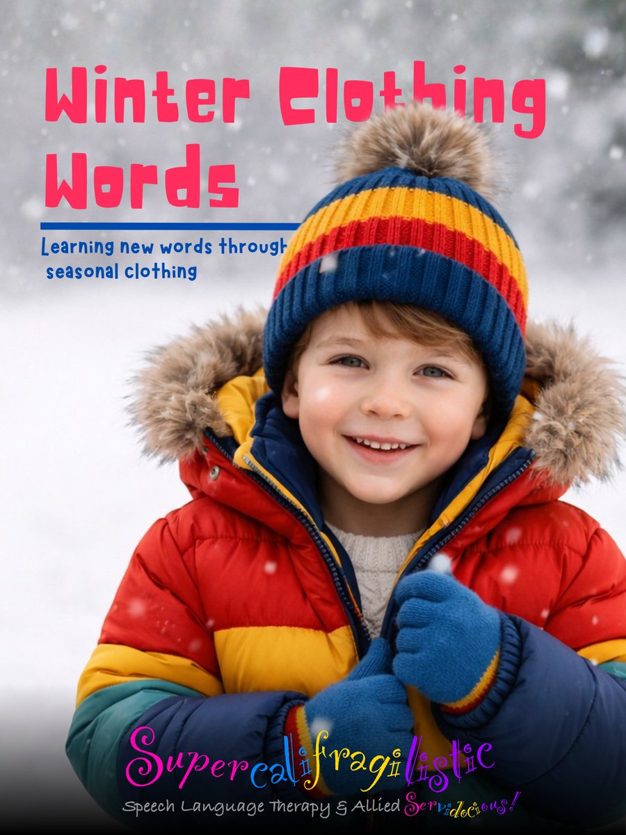 SuperTherapy's tweet photo. Winter clothes are perfect for building vocabulary!
Name, describe, and compare jackets, hats, and scarves ❄️🧤
#speechtherapy #vocabularybuilding https://t.co/TaEas2w4S2