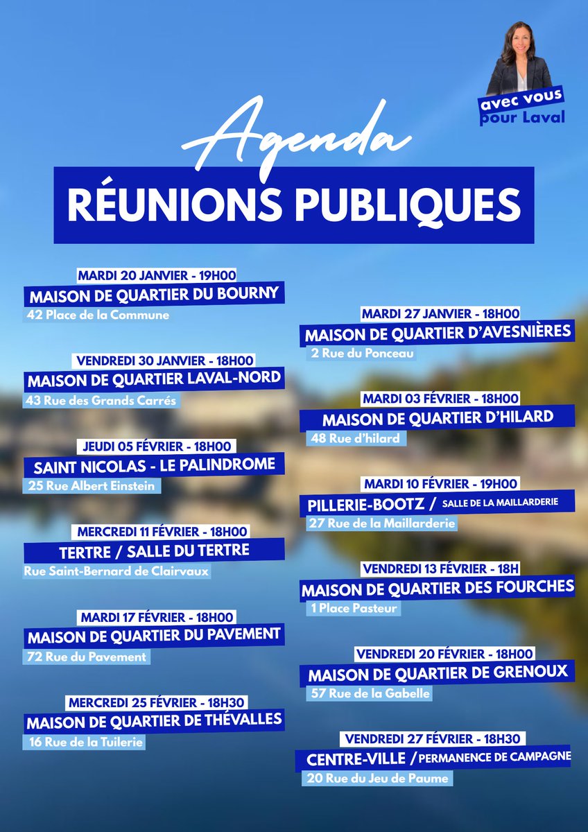 💬 Des temps d’échange ouverts à toutes et à tous
Ces réunions publiques sont l’occasion de vous présenter les grandes lignes de mon programme, mais aussi de vous faire découvrir, au fil des rencontres, les colistières et colistiers qui m’accompagnent dans cette campagne.

📅