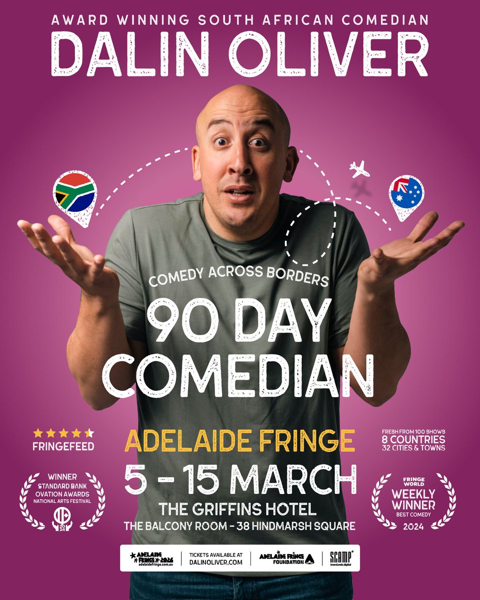 DalinOliver's tweet photo. 🎉 HAPPY BIRTHDAY TO ME 🎉
I'm a whole 37 years old. The best gift you could give me is sharing my poster & show details for my upcoming trip to Adelaide Fringe from 5 to 15 March - pleeeeeeeeeeease. Even if you don't have family Down Under, thank you for being lekker & spreading the love. Awê 🎫 https://t.co/uIi4C2azAh 🤣 🇦🇺 🥳🛩 🇿🇦