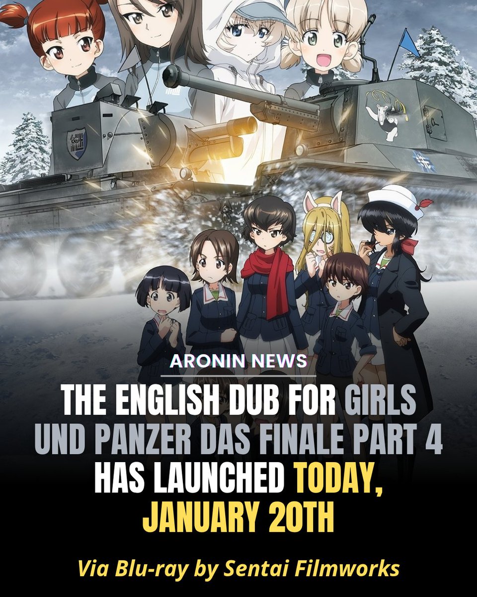 ARONINREVIEW's tweet photo. The English Dub for Girls und Panzer das Finale Part 4 has launched today, January 20th, via Blu-ray by @SentaiFilmworks.
#Anime #Sentai #SentaiFilmworks #GirlsundPanzer #GirlsundPanzerdasFinale #GirlsundPanzerdasFinalePart4
Sentai - https://t.co/AyqnCLleCA https://t.co/ksOyiIENwI