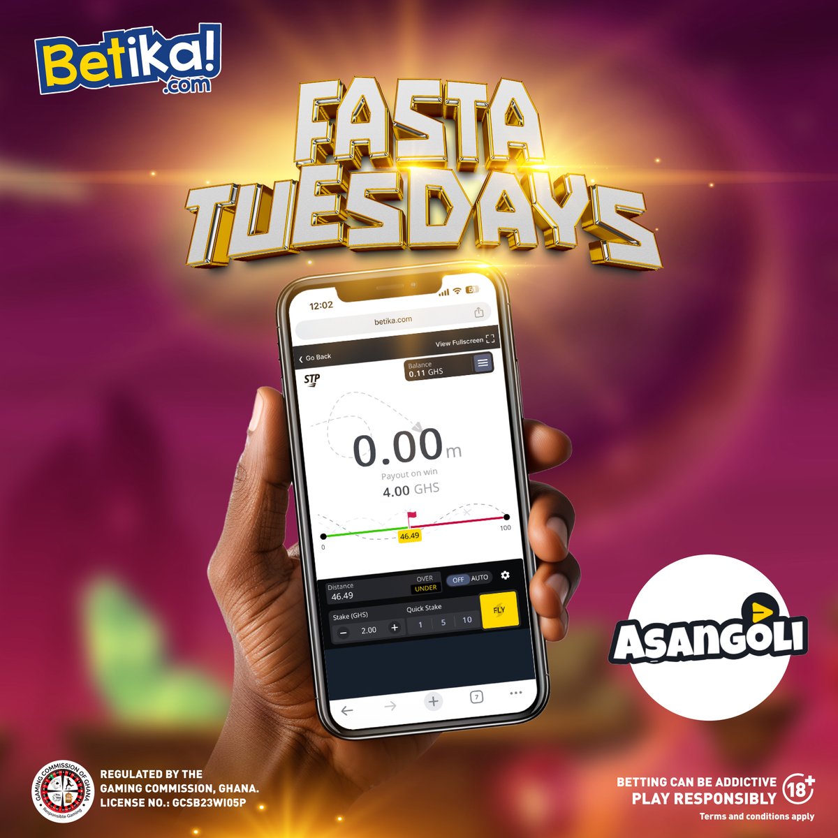 Betika_Ghana's tweet photo. It's Fasta Tuesday with Asangoli! Pick the flight distance and bet either over or under that guess. The less possible outcomes you choose, the higher the payout you can get. Play here: https://t.co/6ZGvBsEyGk #Betikagh #BetikaFasta #BetikaApp #FastaTuesdays #Asangoli https://t.co/0OJIYuMyw0