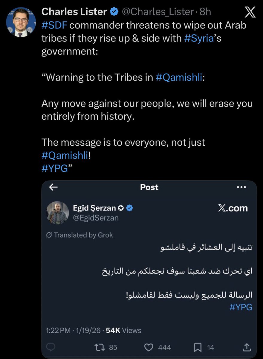ScharoMaroof's tweet image. The Syrian Government seems to have lost their minds. 
Their media sphere has now started to screenshot posts written by angry Kurds and presents them as *YPG Commanders* 
Naturally, they use it to deepen the ethnic tensions between Arabs and Kurds in Syria. 

This is beyond…