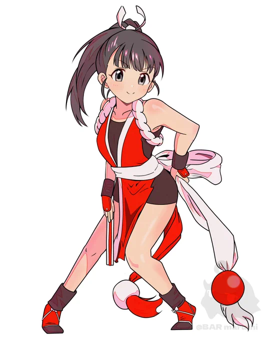 KOFの不知火舞のコスプレをした舞ちゃん 小学生が着るには少々過激な衣装なので、正義の心でインナーを着てもらいました