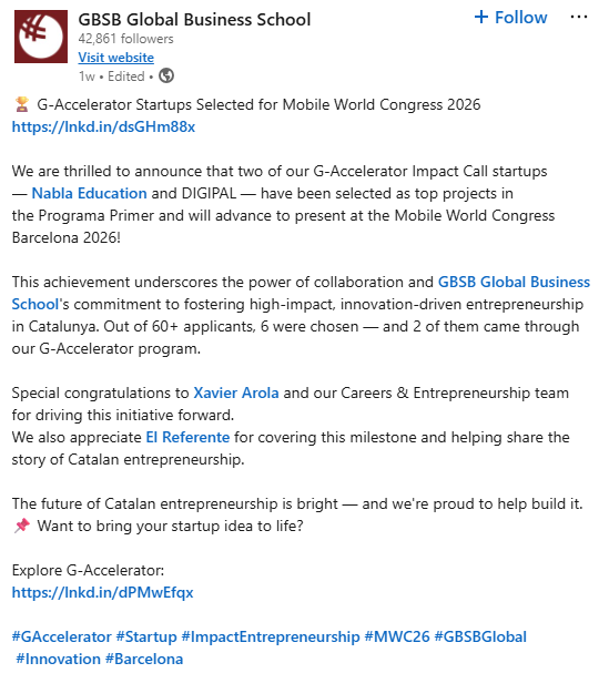Proud moment for our G-Accelerator community.

Huge credit to the teams behind this, and to everyone quietly working to strengthen the entrepreneurial ecosystem in Catalunya.
This is how innovation compounds.