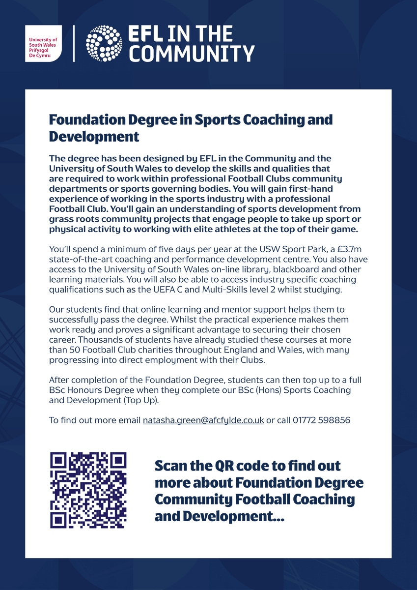 🎓 How does becoming a fully qualified coach sound to you?

#AFCFyldeFoundation l <a href="/EFL_Community/">EFL in the Community</a> l <a href="/UniSouthWales/">University of South Wales</a>