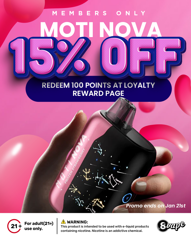 🎉 MEMBERS ONLY DEAL 🎉

💥 15% OFF MOTI NOVA 💥

Redeem 100 loyalty points and enjoy 15% OFF MOTI devices at 8Vape.
Sleek design. Smooth draw. Cosmic vibes ✨

🗓️ Jan 20 – Jan 21 only

👉 Shop now:
eightvape.com/brand/moti/

🔥 Don’t miss this limited-time member reward!