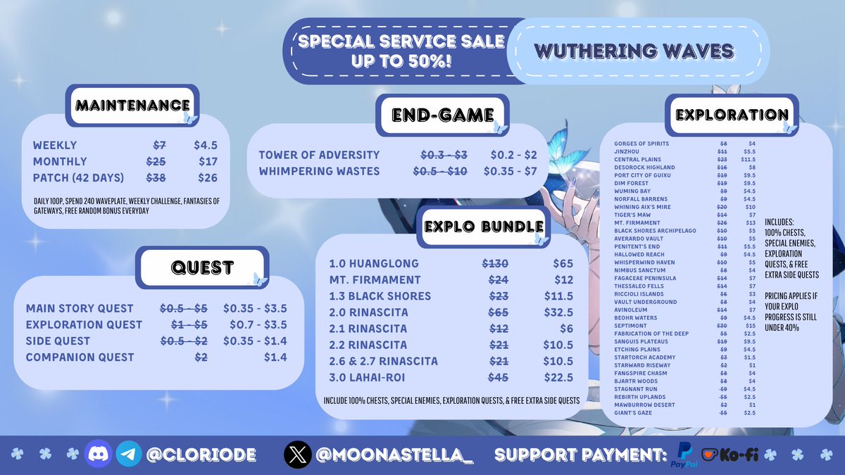 Moona🦋 | 📌 service sale • Genshin HSR WuWa Pilot tweet media